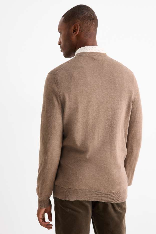 Bărbați - Set - pulover cu decolteu în V și cămașă office - 2 piese - bej deschis