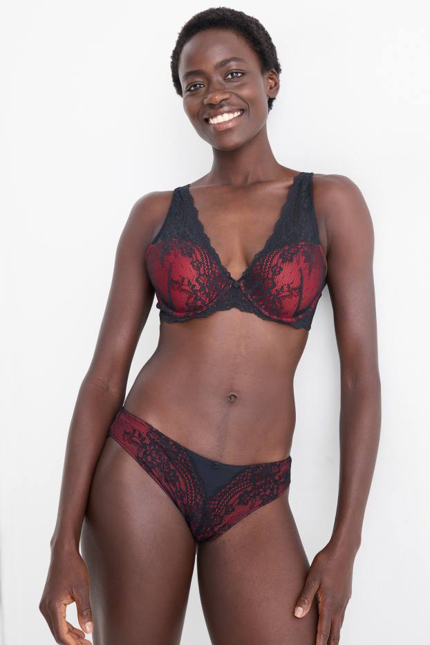 Femmes - Culotte brésilienne - bordeaux / noir