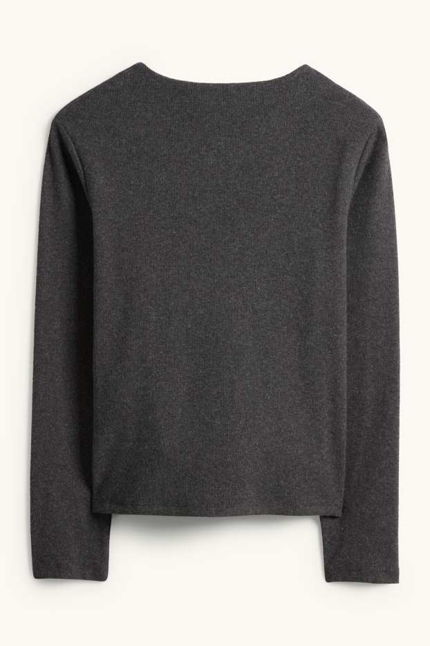 Femei - Bluză de molton - reiată - gri închis