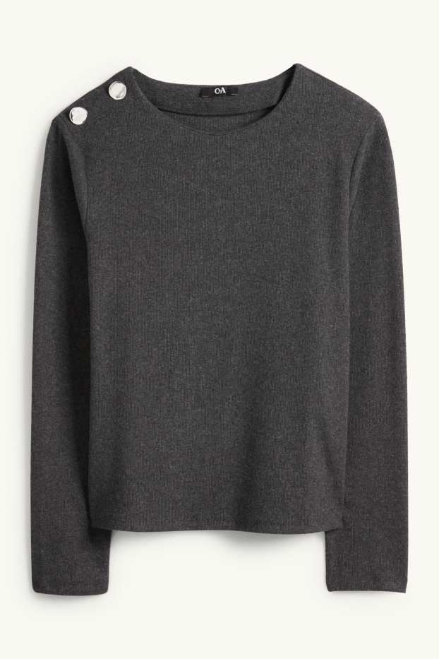 Femei - Bluză de molton - reiată - gri închis