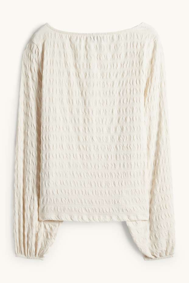 Dona - Samarreta de màniga llarga - regular fit - frunzida - blanc trencat