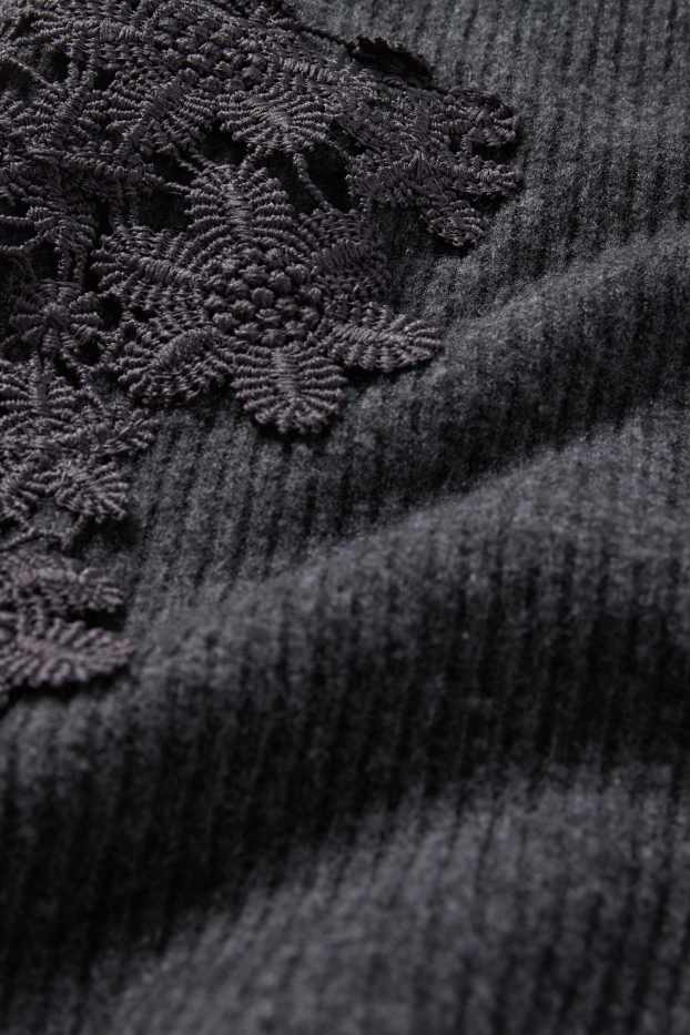 Femmes - Haut à manches longues - regular fit - finition côtelée - gris foncé