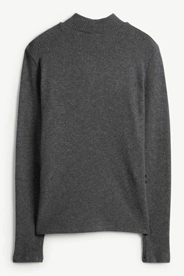 Femmes - Haut à manches longues - regular fit - finition côtelée - gris foncé