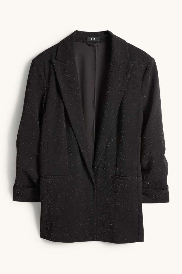 Femmes - Blazer - regular fit - effet brillant - noir