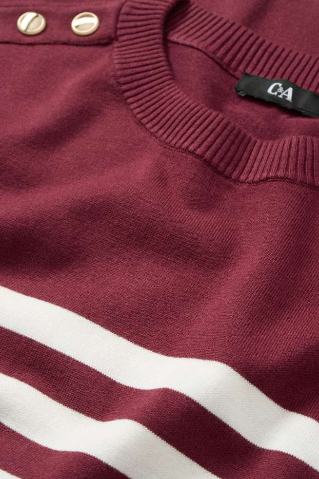 Women - Jumper - striped - bordeaux / white
