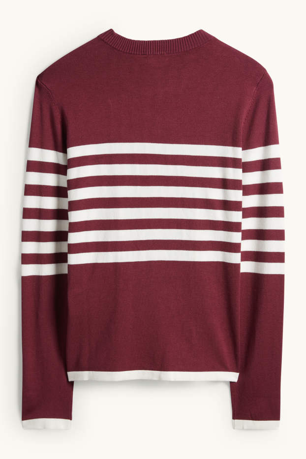 Women - Jumper - striped - bordeaux / white