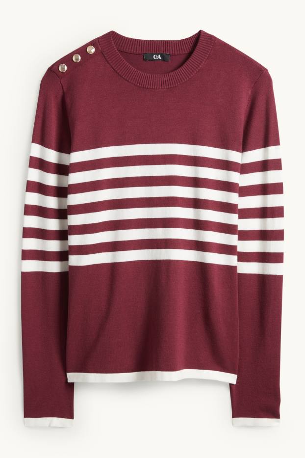 Women - Jumper - striped - bordeaux / white