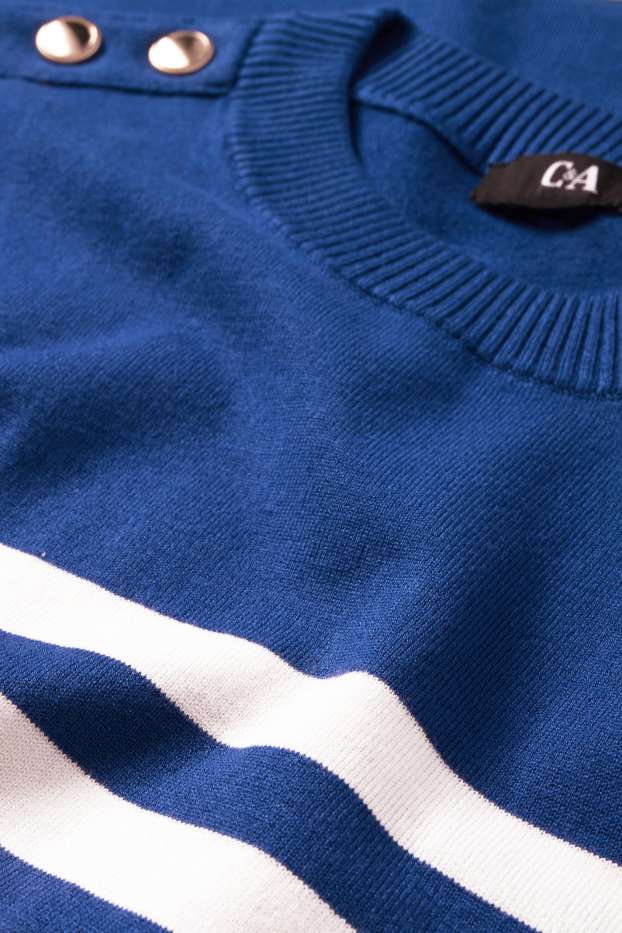 Damen - Pullover - gestreift - blau / weiss