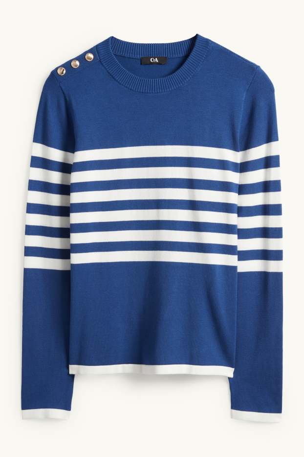 Damen - Pullover - gestreift - blau / weiss