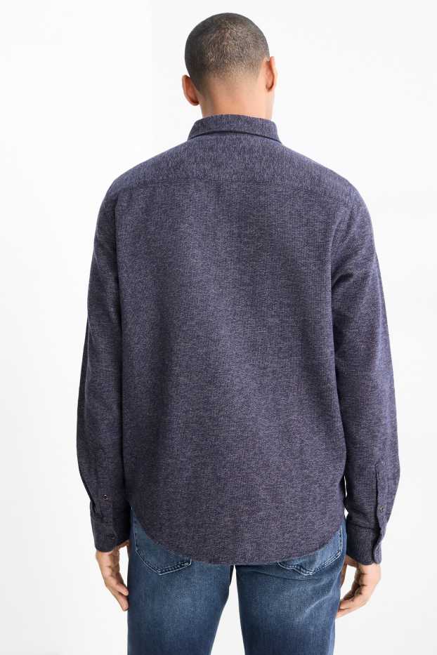 Hommes - Chemise en flanelle - regular Fit - col Kent - bleu foncé