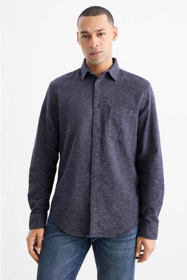 Hommes - Chemise en flanelle - regular Fit - col Kent - bleu foncé