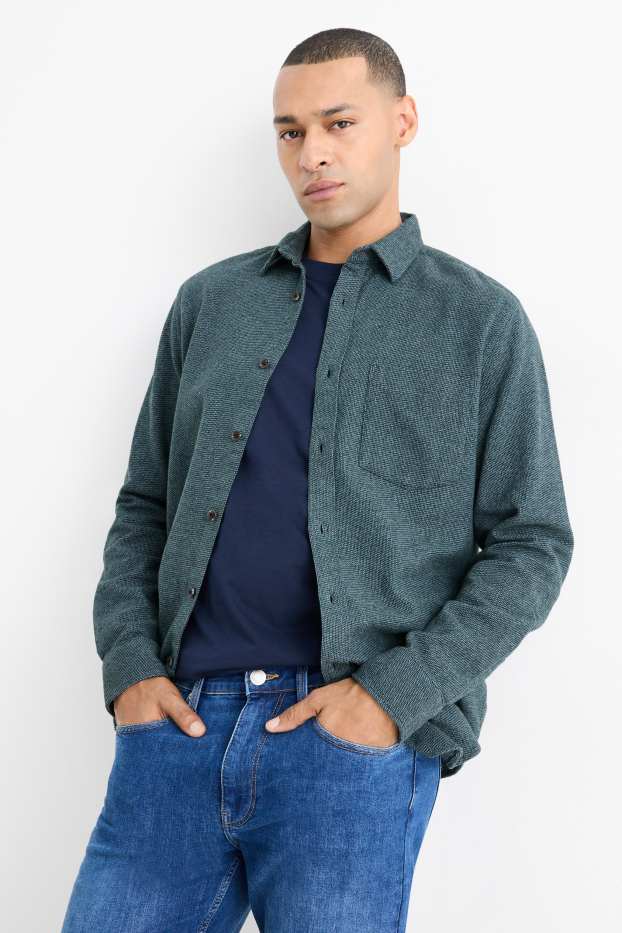 Hommes - Chemise en flanelle - regular Fit - col Kent - vert foncé