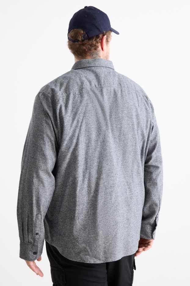 Men - Shirt - regular fit - button-down collar - dark blue-melange