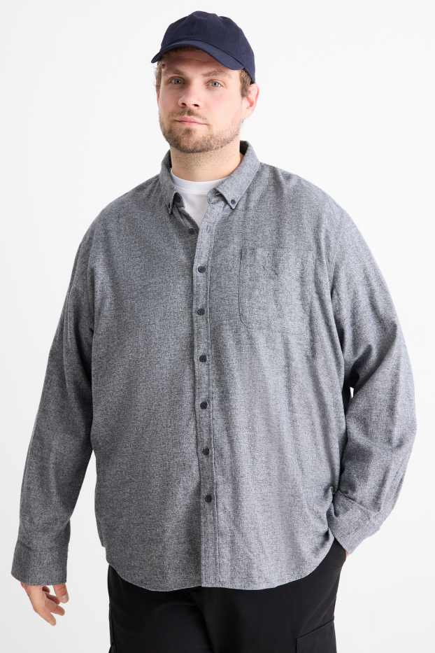 Men - Shirt - regular fit - button-down collar - dark blue-melange