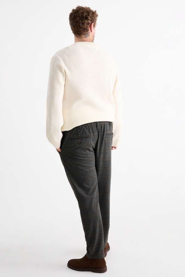 Men - Chinos - tapered fit - check - dark gray