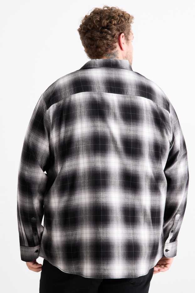 Hommes - Chemise - regular fit - col kent - à carreaux - gris foncé