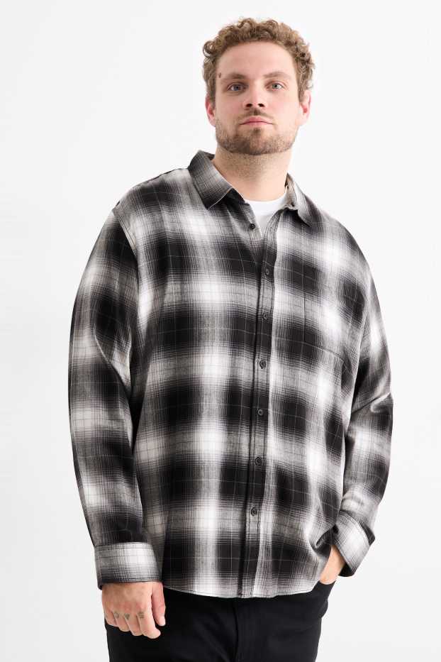 Hommes - Chemise - regular fit - col kent - à carreaux - gris foncé