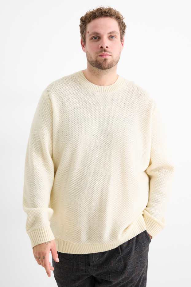 Pánské - Svetr - strukturovaný - krémově bílá