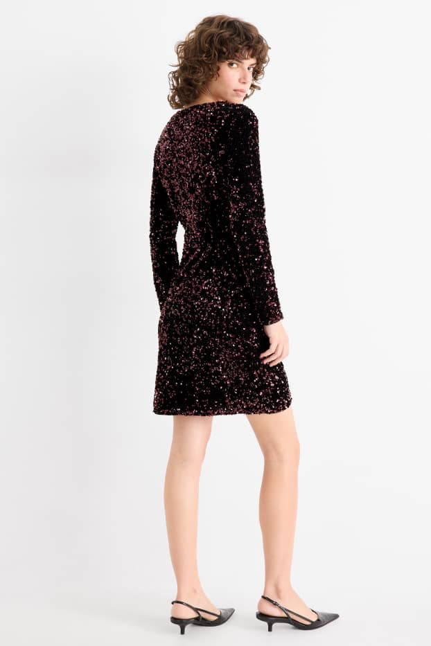 Dámské - Pajetkové bodycon šaty - bordeaux