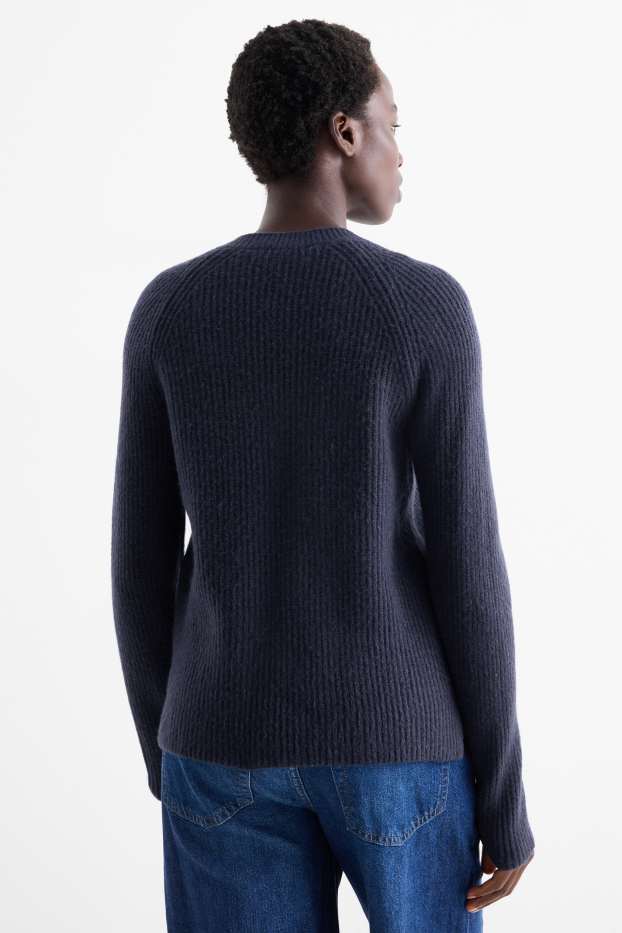 Femmes - Pull - finition côtelée - bleu foncé