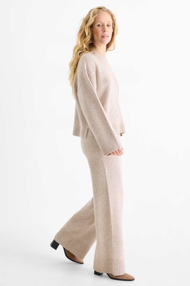 Damen - Strick-Jogginghose mit Kaschmir-Anteil - Woll-Mix - hellbeige