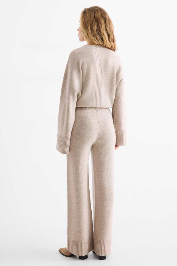 Damen - Strick-Jogginghose mit Kaschmir-Anteil - Woll-Mix - hellbeige