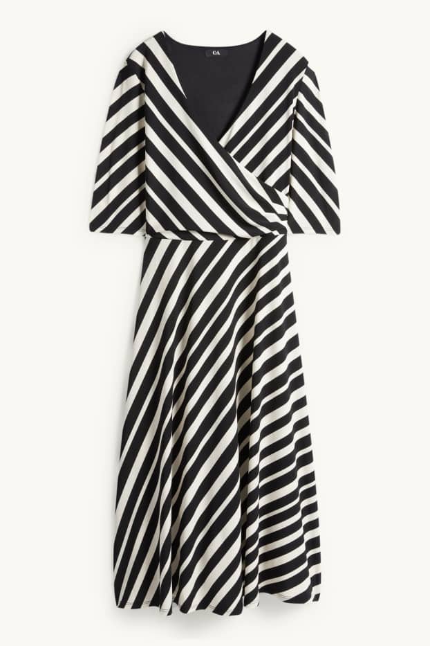 Dona - Vestit amb el coll en punta - straight fit - de ratlles - negre/beix