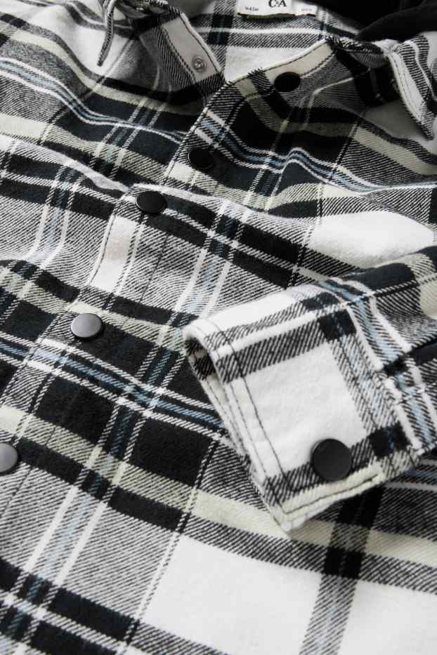 Enfants garçons - Veste-chemise en flanelle avec capuche - à carreaux - noir / beige