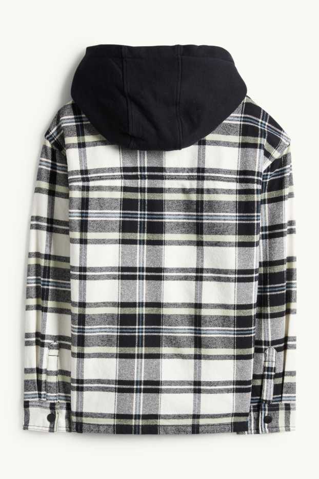 Enfants garçons - Veste-chemise en flanelle avec capuche - à carreaux - noir / beige