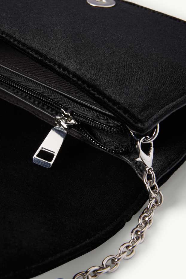 Dames - Fluwelen schoudertas met afneembare draagriem - zwart