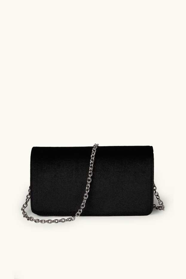 Dames - Fluwelen schoudertas met afneembare draagriem - zwart