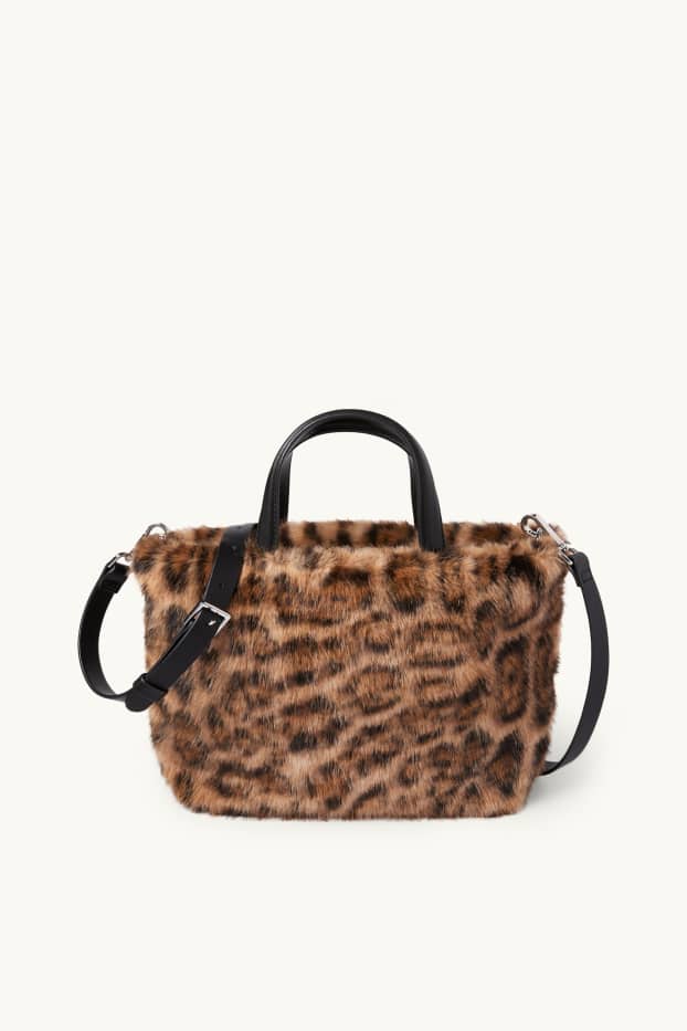 Dames - Kleine shopper van imitatiebont, met afneembare draagriem. - zwart / beige