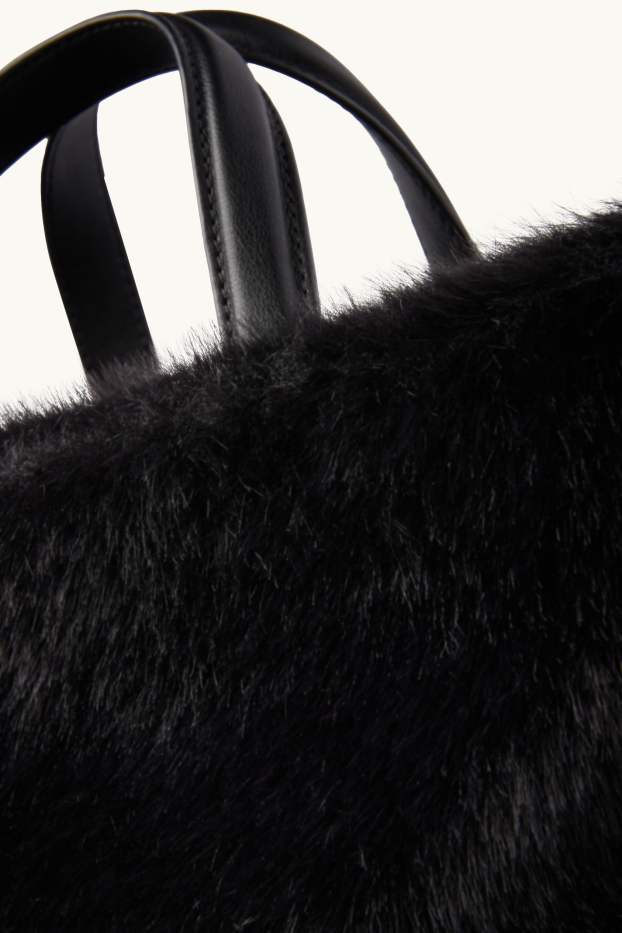 Damen - Kleiner Kunstfell-Shopper mit abnehmbarem Taschengurt - schwarz