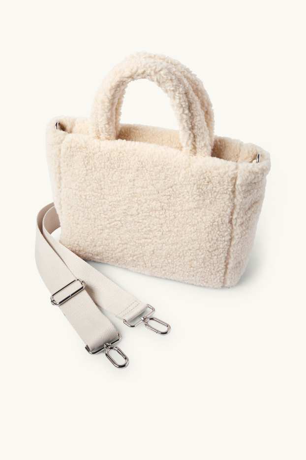 Dámské - Malá teddy kabelka shopper s odnímatelným popruhem - béžová