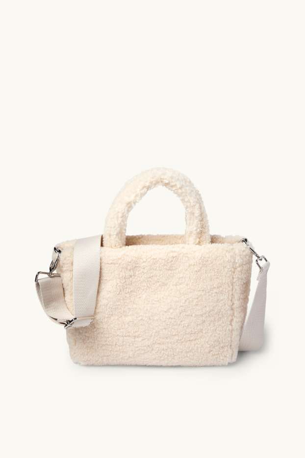 Dámské - Malá teddy kabelka shopper s odnímatelným popruhem - béžová