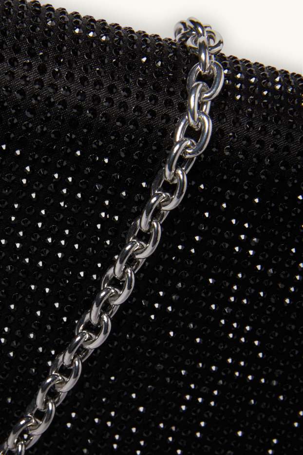 Femmes - Sac à bandoulière en satin et orné de strass - noir