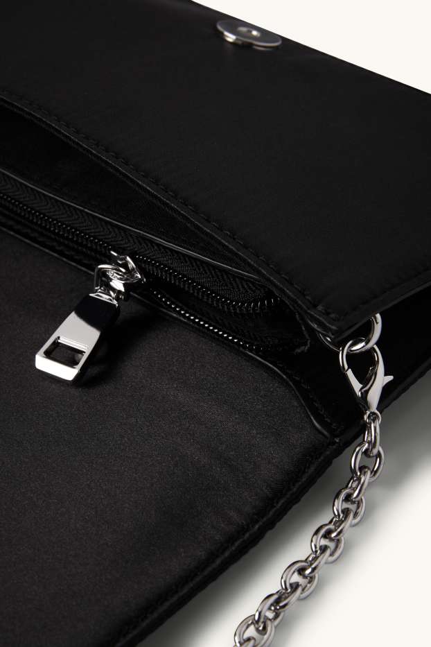 Femmes - Sac à bandoulière en satin et orné de strass - noir