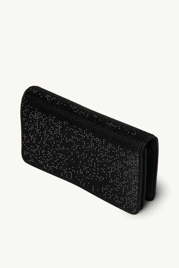 Femmes - Sac à bandoulière en satin et orné de strass - noir