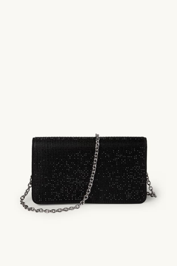 Femmes - Sac à bandoulière en satin et orné de strass - noir