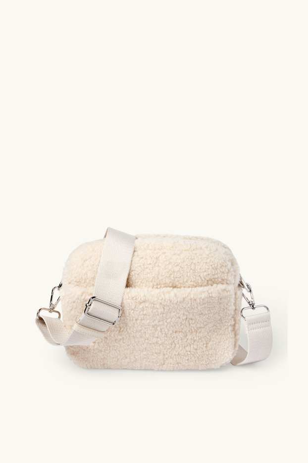 Damen - Teddy-Umhängetasche mit abnehmbarem Taschengurt - cremefarben