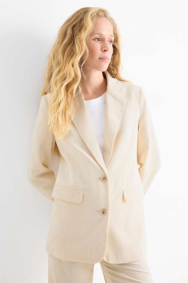 Dames - Lange blazer van corduroy - regular fit - crèmekleurig