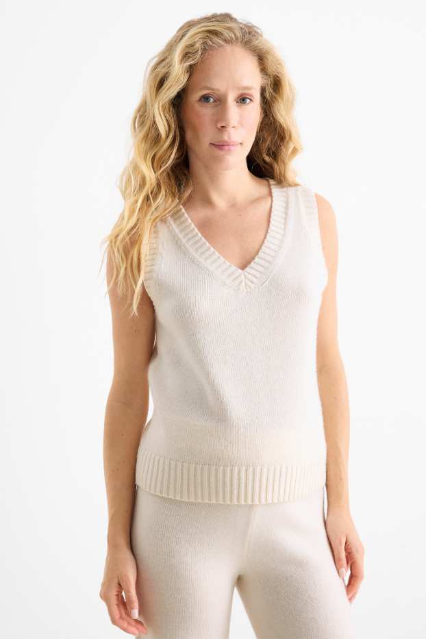 Dames - Spencer, deels van kasjmier - wolmix - crème wit