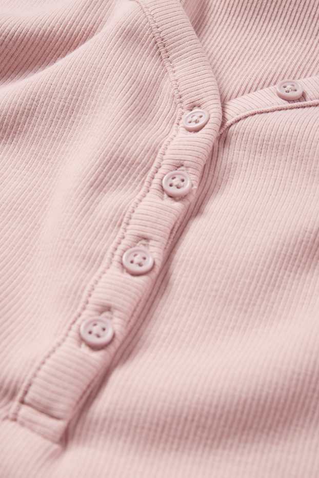 Femmes - Haut court henley - slim fit - côtelé - rose