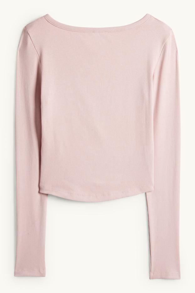 Femmes - Haut court henley - slim fit - côtelé - rose