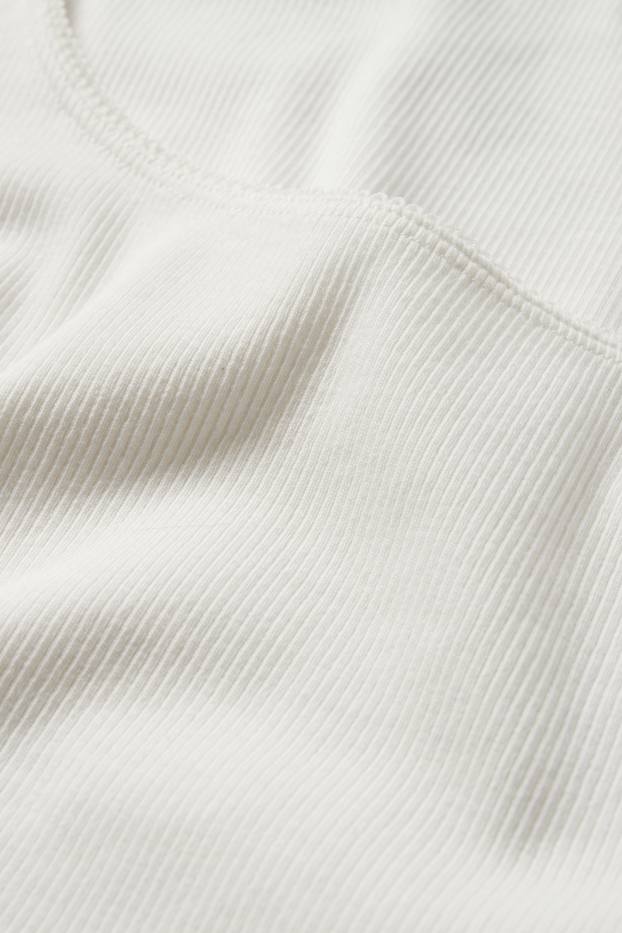 Damen - Crop Langarmshirt - Slim Fit - gerippt - cremeweiss