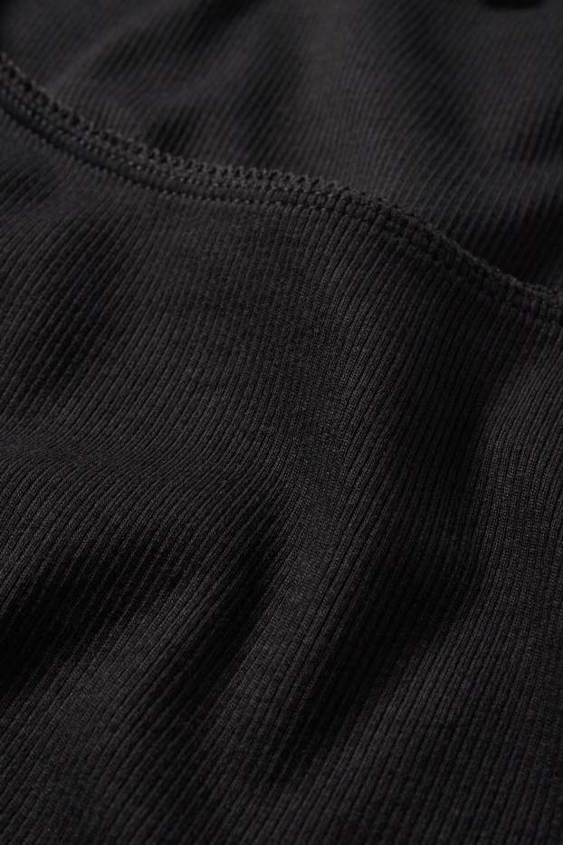 Damen - Crop Langarmshirt - Slim Fit - gerippt - schwarz