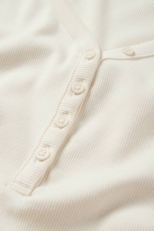 Damen - Crop Henley-Shirt - Slim Fit - gerippt - cremeweiß