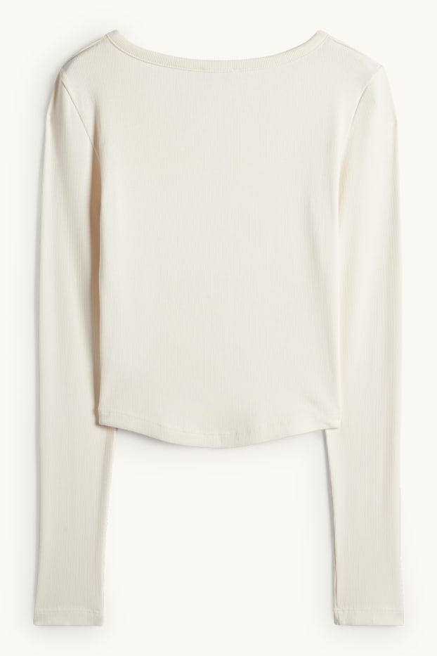 Damen - Crop Henley-Shirt - Slim Fit - gerippt - cremeweiß