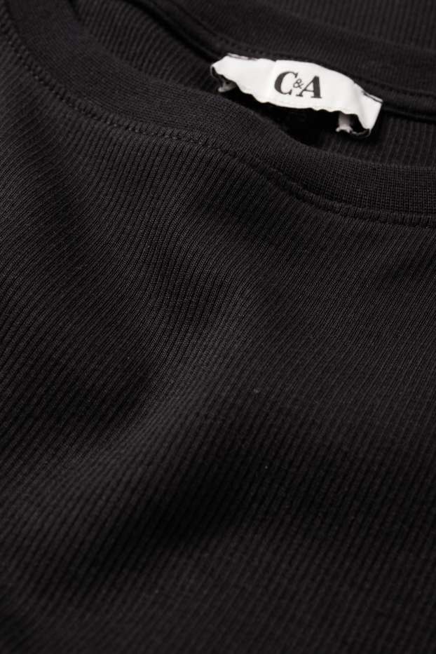 Women - Cropped long sleeve top - slim fit - ribbed - black