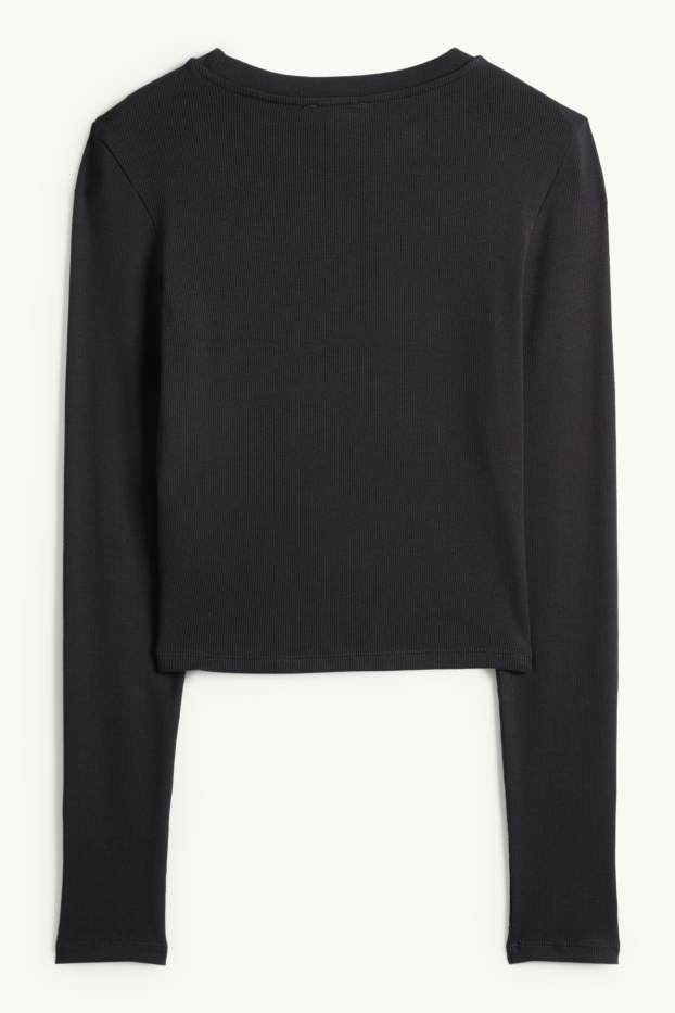 Women - Cropped long sleeve top - slim fit - ribbed - black